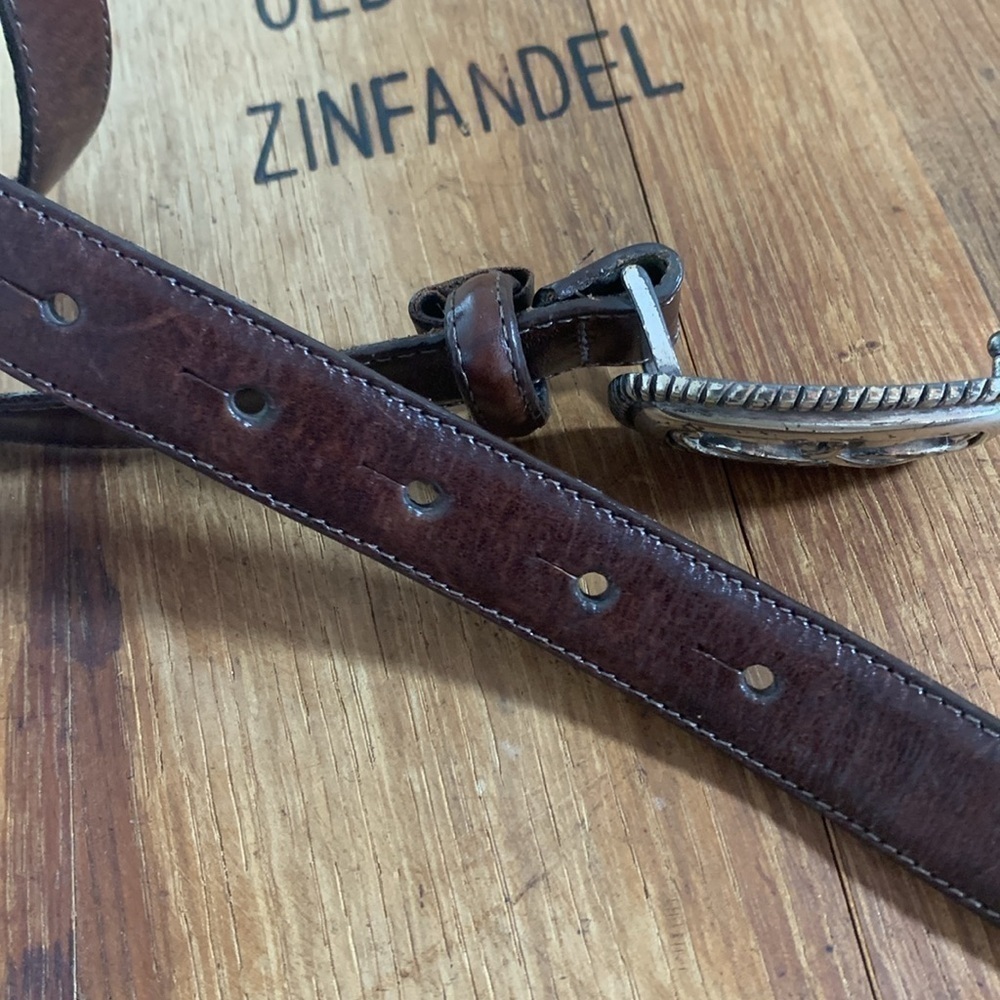 Brighton | Vintage 1995 Brown Leather Silver Celtic Knot Scroll Buckle Belt L - Picture 9 of 14